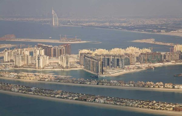 UAE, Dubai Artificial islands line the bay